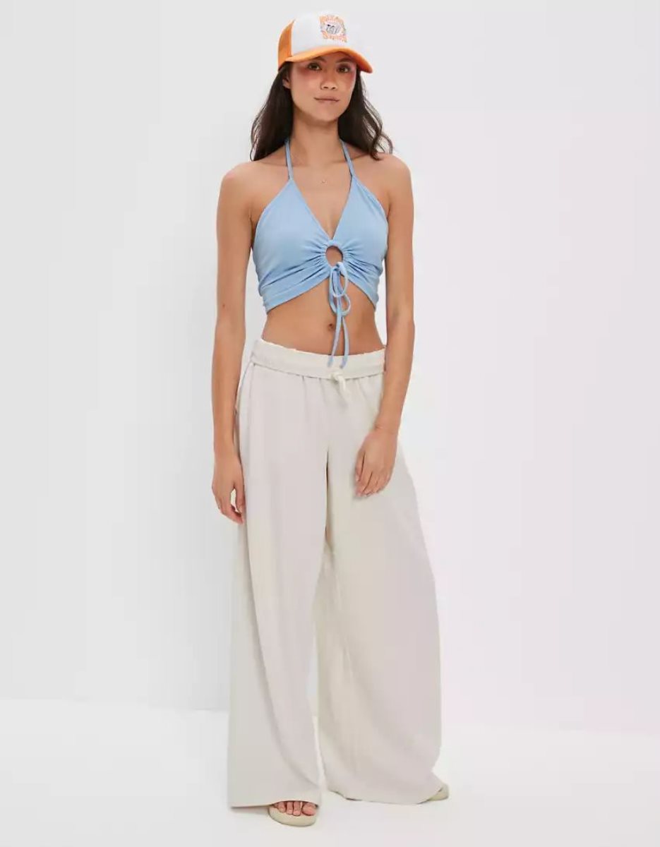 Debardeur American Eagle AE Keyhole Halter Bleu Femme | RLF-08746813